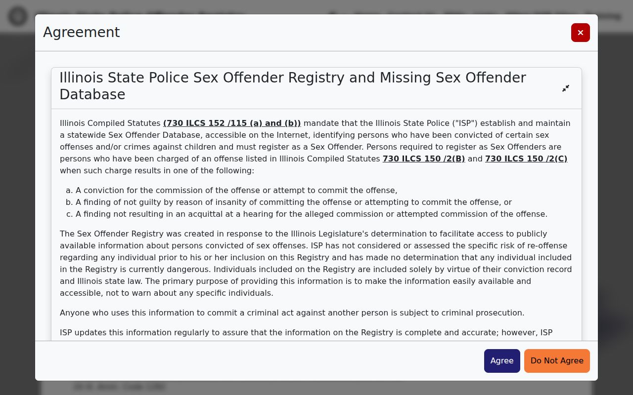 Illinois sex offender registry search interface for Stark County